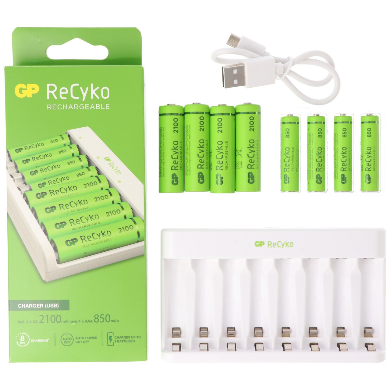 USB-Modell Ladegerät GP E811 4 x ReCyko AA 2100 mAh 4 x ReCyko AAA 850 mAh USB-Modell Ladegerät GP E811 4 x ReCyko AA 2100 mAh 4 x ReCyko AAA 850 mAh von GP Batteries