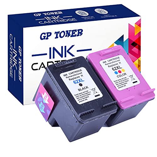 GP TONER wiederaufbereitet 62XL als Ersatz für HP 62XL 62 XL Druckerpatronen für Envy 5548 5540 5640 5646 7640 OfficeJet 5740 5742 5744 200 250(Schwarz Farbe, 2er-Pack) von GP TONER