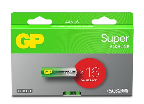 Batterien AA - 16er Set | GP Super | AA Alkaline Batterien 1,5V / LR06 - Lange Lebensdauer von GP