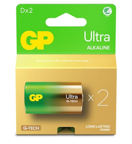 Batterien D - 2er Set | GP Ultra | Alkaline Taschenlampenbatterie 1,5V - Lange Lebensdauer von GP