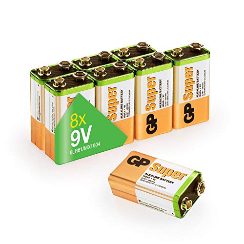 GP 9Volt Block Batterien (6LR61, MN1604, 9V E-Block) Spannung: 9 Volt Super Alkaline, geeignet für vielseitige Anwendungen (8 Stück Blockbatterien) von GP