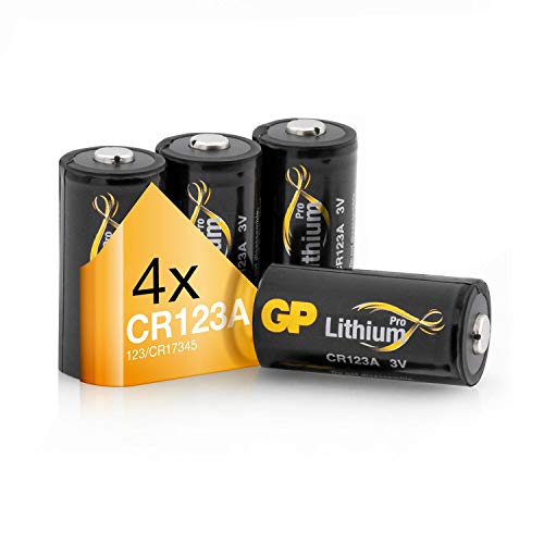 GP Batterien CR123A 3V Lithium Pro Schwarz-Gold (4 Stück CR123 Batterien 3 Volt) für Smart Home, Alarmanlagen, Taschenlampen, Foto-Zubehör etc. (Nicht wiederaufladbar) von GP
