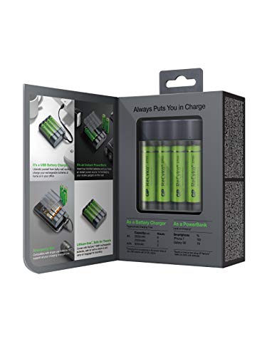 GP Batteries Charge Anyway X411, Portable Powerbank und Rundzellen Akku-Ladegerät NiMH Micro (AAA), Mignon (AA), inkl. 4X Akkus AA von GP
