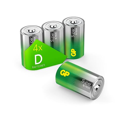 GP Super Alkaline Batterien D Mono, LR20, 1,5 V, 4 Stück, ideal für die Stromversorgung von Geräten des täglichen Bedarfs - Die Neue G-TECH-Technologie von GP