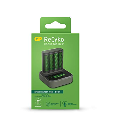 GP ReCyko Speed Charger M451 (USB) mit D451 Ladestation, inkl. 4 x AA NiMH Akkus 2600mAh von GP