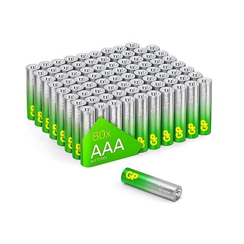GP Super Alkaline Batterien AAA Micro, LR03, 1,5V, 80 Stück Vorratspack, ideal für die Stromversorgung von Geräten des täglichen Bedarfs - Die Neue G-TECH-Technologie von GP