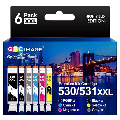 GPC IMAGE 530 531 XXL, Kompatible für Canon PGI-530PGBK CLI-531 Druckerpatronen, für Canon PIXMA TS8750 (BK), für Canon PIXMA TS8751 (WH), PGI530 CLI531 530XXL 531XXL (6er-Pack) von GPC IMAGE