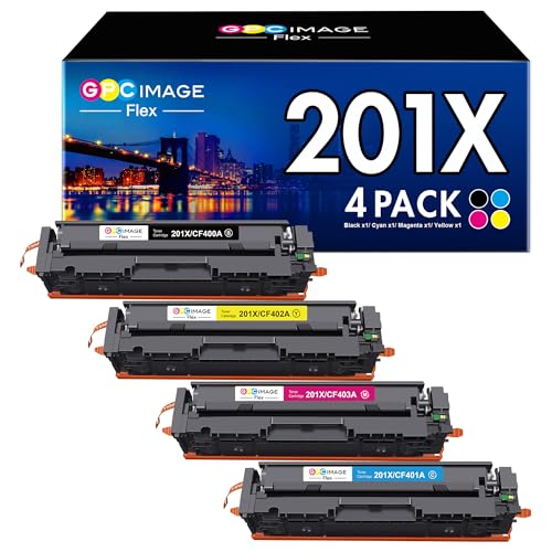 GPC Image Flex 201X CF400X Toner Kompatible für HP 201X CF400X 201A CF400A CF401X CF402X CF403X für Color Laserjet Pro MFP M277dw M277 M252dw M277n M252n m274n (1Schwarz 1Cyan 1Gelb 1Magenta) von GPC Image Flex