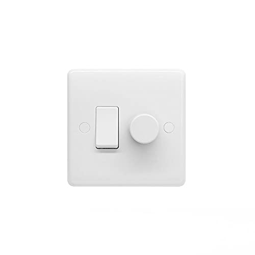 Lieber Silk White Dimmer und Wippe Wandleuchte Schalter Combo (2 Gang, 2 Way Schalter & Trailing Dimmer) Geeignet für LED, Incandescent und Halogen Bulbs+ von GPEESTRAC