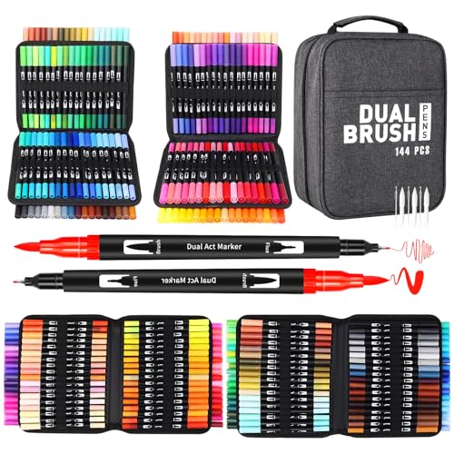 GPLMQ Brush Pen Set, 144 Filzstifte Doppelseitig Pinselstifte Aquarell Marker Fineliner Set für Kalligraphie Handlettering Manga Journal, Filzstifte Dicke und Dünne für Erwachsene GPLMQ Brush Pen Set, 144 Filzstifte Doppelseitig Pinselstifte Aquarell Marker Fineliner Set für Kalligraphie Handlettering Manga Journal, Filzstifte Dicke und Dünne für Erwachsene von GPLMQ
