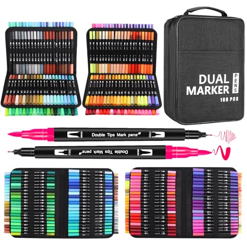GPLMQ Brush Pen Set, 168 Filzstifte Doppelseitig Pinselstifte Aquarell Marker Fineliner Set für Kalligraphie Handlettering Manga Journal, Filzstifte Dicke und Dünne für Erwachsene GPLMQ Brush Pen Set, 168 Filzstifte Doppelseitig Pinselstifte Aquarell Marker Fineliner Set für Kalligraphie Handlettering Manga Journal, Filzstifte Dicke und Dünne für Erwachsene von GPLMQ