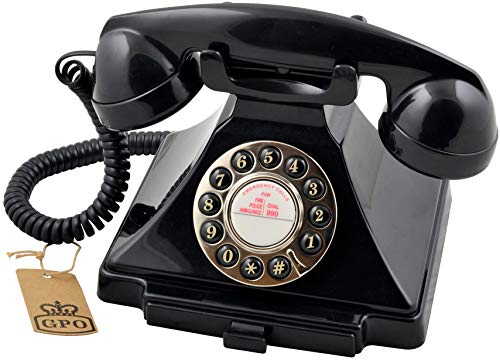 GPO 1929 S Classic Carrington Retro Drucktasten-Telefon 20er Jahre Design mit ausziehbarer Schublade - Schwarz von GPO