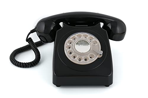 GPO 746ROTARYBLA Retro Telefon mit Wählscheibe im 70er Jahre Design Schwarz von GPO