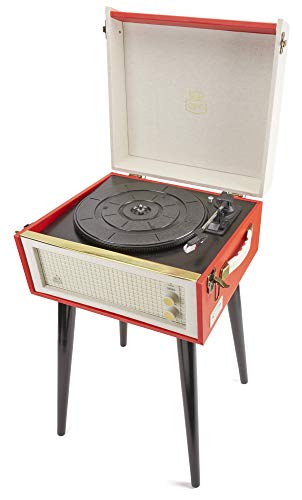 GPO Bermuda Plattenspieler; Klassischer Schallplattenspieler im Retro Stil mit MP3/USB; integriertem Lautsprecher, Rot von GPO