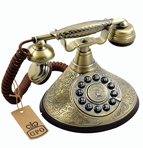 GPO Duchess nostalgisches Vintage drucktastentelefon 1935SPUSH mit Textilschnur- Bronze Metall von GPO