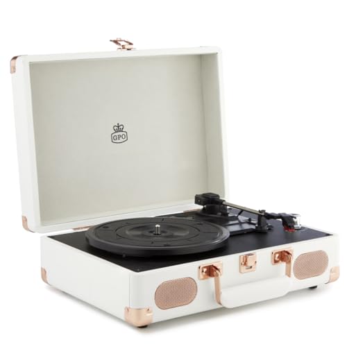 GPO SOHO Retro Kofferplattenspieler mit eingebautem Stereolautsprecher, Weiß, Rose Gold GPO SOHO Retro Kofferplattenspieler mit eingebautem Stereolautsprecher, Weiß, Rose Gold von GPO