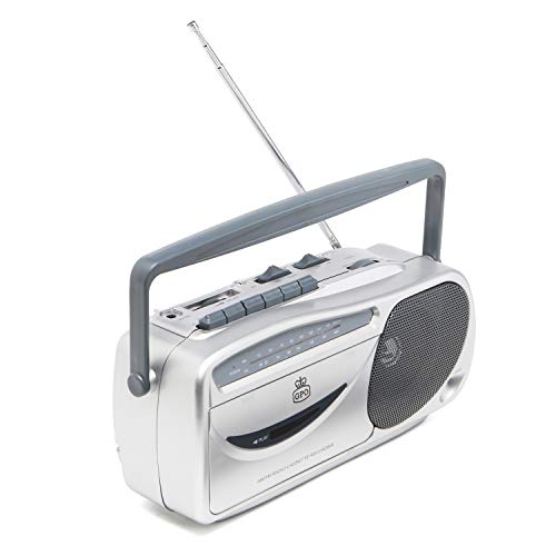 GPO W 9401 Retro Tragbares AM/UKW Radio - Kassettenrekorder mit Kopfhörer- und Mikrofonanschluss, Silber von GPO