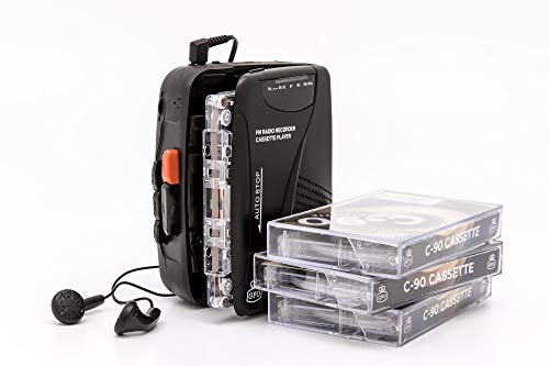 GPO Walkman tragbarer Retro Kassettenrecorder mit integriertem Lautsprecher und Mikrofon, FM-Radio, 3,5 mm Kopfhöreranschluss, inkl. Kopfhörer, Schwarz von GPO