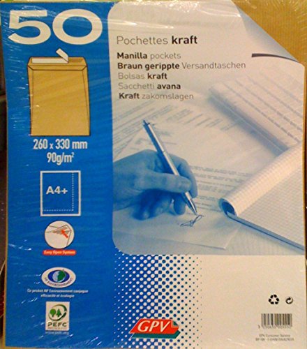 Packung mit 50 Hüllen aus braunem Kraftpapier 24 260 x 330 90 g/m² Schutzstreifen Packung mit 50 Hüllen aus braunem Kraftpapier 24 260 x 330 90 g/m² Schutzstreifen von GPV Everyday