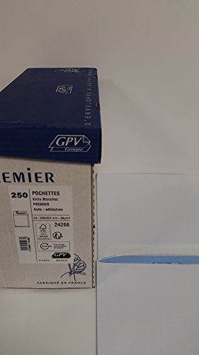 Box mit 250 weißen Hüllen C4 229 x 324 cm, 90 g/m², Schutzstreifen von GPV Premier