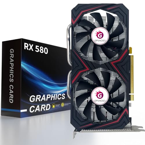 AMD RX 580 8GB Grafikkarte, 2048SP 1284MHz GDDR5 256bit Radeon RX580 GPU 8K Grafikkarte mit Dual Cooling Fan, HDMI, DP, DVI-Output, PCIE 3.0 für Computer Gaming und Büro von GPVHOSO