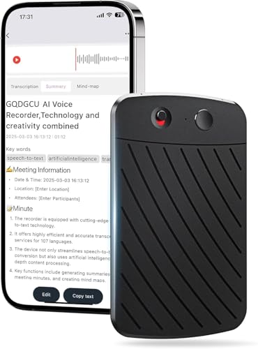 KI Diktiergerät, 32GB Note Aufnahmegerät, Digitales Diktiergerät mit Spracherkennung und Zusammenfassung, Zwei Wege Übersetzung, 118 Sprachen, App-Steuerung, für Anrufe/Meeting/Klassen/Vortrag, A KI Diktiergerät, 32GB Note Aufnahmegerät, Digitales Diktiergerät mit Spracherkennung und Zusammenfassung, Zwei Wege Übersetzung, 118 Sprachen, App-Steuerung, für Anrufe/Meeting/Klassen/Vortrag, A von GQDGCU