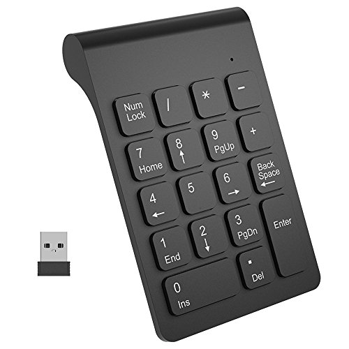 GRACETOP 18 Tasten Ziffernblock 2.4G Wireless Keyboard Mini Portable USB Nummernblock Finanzbuchhaltung Tastatur mit USB Empfänger Wireless 10 Tasten für Laptop Desktop PC Schwarz von GRACETOP