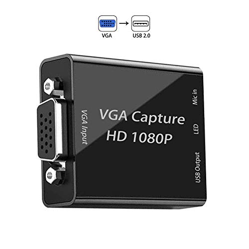 VGA-Capture Karte, VGA-auf-USB-Aufnahmegerät mit Mikrofon-Eingang, unterstützt Full HD 1080P Video für Gaming, Streaming, Unterricht, Videokonferenz, Live-Rundfunk von GRACETOP