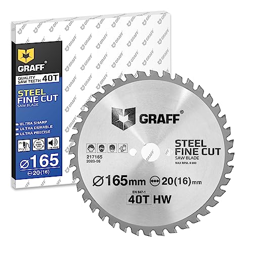GRAFF Sägeblatt 165x20 Metall Stahl Aluminium Metallrohre – Kreissägeblatt 165x20 mm für Kappsäge, Tauschsäge, Tischkreissäge, Akku Handkreissäge – Professional Sägeblatt 165x20 von GRAFF