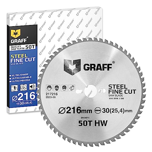 GRAFF Sägeblatt 216x30 Metall Stahl Aluminium Metallrohre – Kreissägeblatt 216x30 mm für Kappsäge, Tauschsäge, Tischkreissäge, Akku Handkreissäge – Professional Sägeblatt 216x30 GRAFF Sägeblatt 216x30 Metall Stahl Aluminium Metallrohre – Kreissägeblatt 216x30 mm für Kappsäge, Tauschsäge, Tischkreissäge, Akku Handkreissäge – Professional Sägeblatt 216x30 von GRAFF