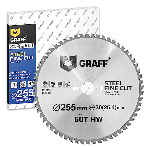 GRAFF Sägeblatt 254x30 (255x30) Metall Stahl Aluminium Metallrohre – Kreissägeblatt 254x30 mm für Kappsäge, Tauschsäge, Tischkreissäge, Akku Handkreissäge – Professional Sägeblatt 254x30 von GRAFF