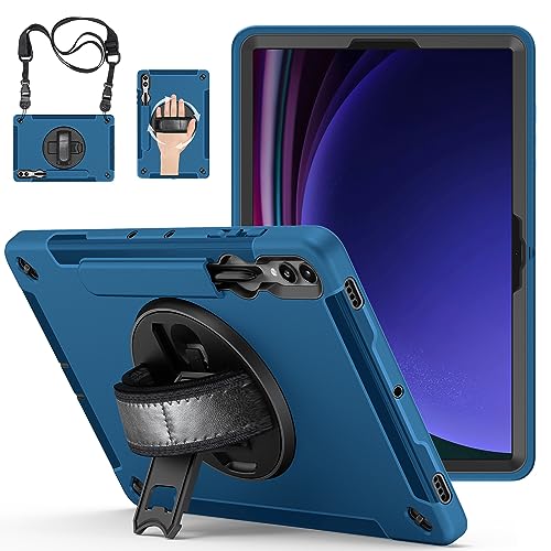 Gralifcare Hülle für Samsung Galaxy Tab S9 Plus: Militärische 3-Schichte Stoßfeste Hülle für Galaxy Tab S9 Plus 12.4 Zoll mit S-Pen Stifthalter -360°Drehbarer Ständer-Handschlaufe-Schultergurt-Blau von GRALIFCARE