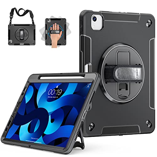 Gralifcare Hülle für iPad Air 5.Generation: Robuste Schutzhülle für iPad Air 10.9 2022 Stoßfeste Case in Militärqualität für iPad Air 5/4 mit Stifthalter-360°Drehbarer Ständer–Schultergurt-Schwarz… von GRALIFCARE