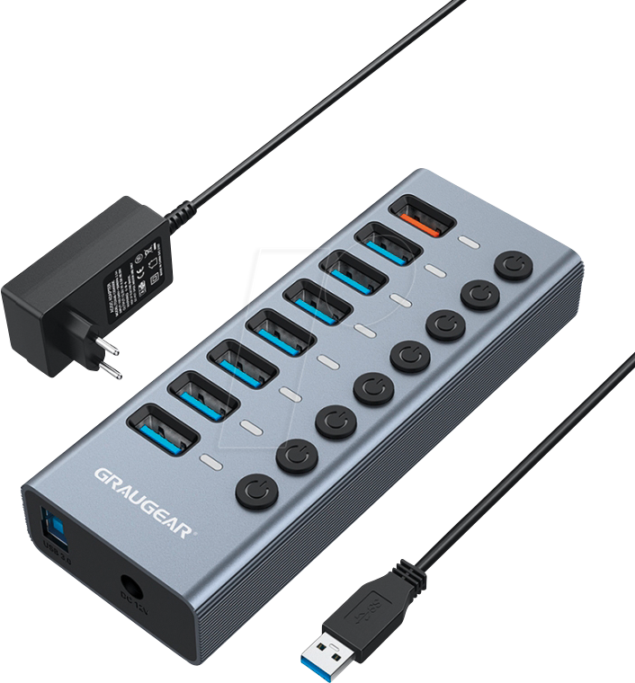 GG 18016 - USB 3.0 8-Port Hub,7x A, 1x Schnellade von GRAUGEAR