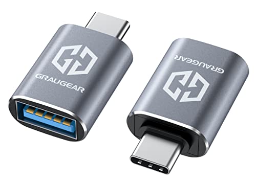 GRAUGEAR 2-Stück USB Adapter Set, USB-A Buchse zu USB-C Stecker, 10 Gbit/s, USB 3.2 Gen2, Type-A zu Type-C Konverter, Hochleistungsadapter, Aluminium von GRAUGEAR