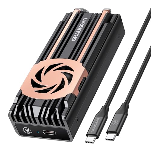 GRAUGEAR M.2 Externes Aluminiumgehäuse für NVMe PCIe 4X M2 SSD, USB3.2 Gen2x2, USB 4.0 USB-C, M-Key, aktive Lüfter-Kühlung (schwarz, 40 Gbps) von GRAUGEAR