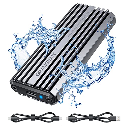 GRAUGEAR M2 SSD Gehäuse aus Aluminium, M.2 NVMe M-Key, USB-C auf USB 3.2 Gen2, [10Gbit/s] Unterstützt 2280/2260/2242/2230, IP66 Spritzwassergeschützt von GRAUGEAR