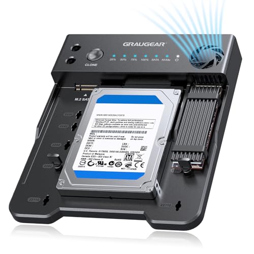 GRAUGEAR Bidirektionale-Klone-Station für M.2 SATA, M2 NVMe SSDs und 2,5"/3,5" HDDs/SSDs, unterstützt M2 22100/2280/2260/2242/2230, Leiser-Lüfter, Netzteil, zweiwege-Clone-Station GRAUGEAR Bidirektionale-Klone-Station für M.2 SATA, M2 NVMe SSDs und 2,5"/3,5" HDDs/SSDs, unterstützt M2 22100/2280/2260/2242/2230, Leiser-Lüfter, Netzteil, zweiwege-Clone-Station von GRAUGEAR