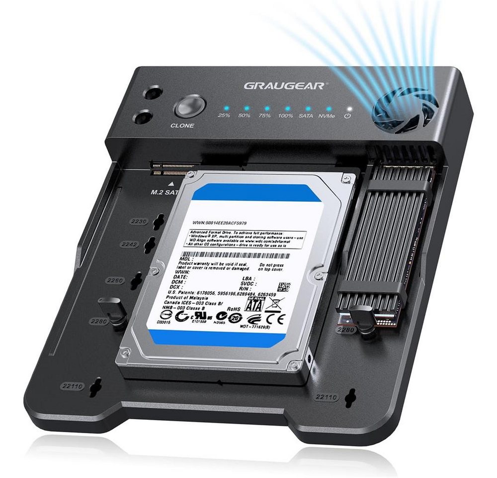 GRAUGEAR Festplatten-Dockingstation G-M2ST235-CL, Bidirektionale Klonstation für M.2 SATA, M2 NVMe, 2,5"/3,5" HDDs/SSDs GRAUGEAR Festplatten-Dockingstation G-M2ST235-CL, Bidirektionale Klonstation für M.2 SATA, M2 NVMe, 2,5"/3,5" HDDs/SSDs von GRAUGEAR