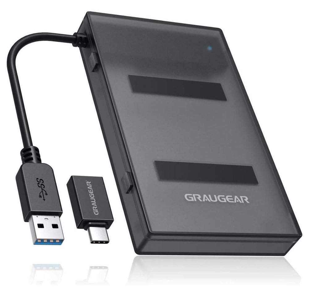 GRAUGEAR Festplattenhülle G-2603-AC, USB 3.0 Adapter für 2,5 SSD HDD Festplatten mit Schutzbox USB C" von GRAUGEAR