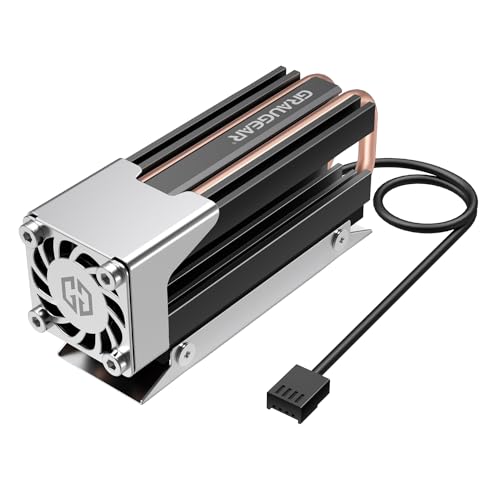 GRAUGEAR | Heatpipe Kühler mit Lüfter | Kühlköper für M.2 NVMe (2280) | aktive | 25mm PWM-Lüfter | geräuscharm | 4xWärmeleitpads | Kupfer-Heatpipe | Aluminium | G-M2HS03-F von GRAUGEAR