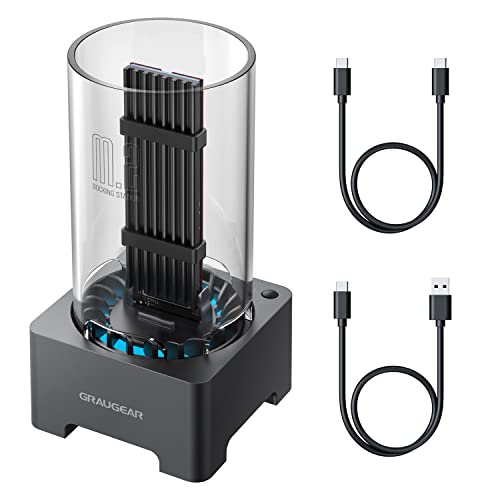 GRAUGEAR M.2 Docking-Station für NVMe und NGFF SSD, RTL9210B Chipsatz für alle M.2 SSD, USB3.2 Gen2 10Gbit/s, 50mm leiser Lüfter, werkzeuglos von GRAUGEAR