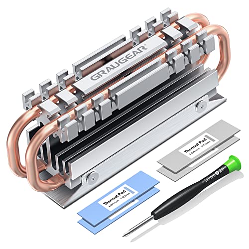 GRAUGEAR| M.2 NVMe SSD (2280) Heatpipe-Kühlkörper | lautloser Kühler | reduziert die Temperatur um bis zu 45% | 4xWärmeleitpads | Kupfer-Heatpipe | G-M2HS06 von GRAUGEAR