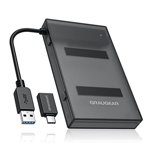 GRAUGEAR | USB-Adapter für 2,5 Zoll SATA SSD/HDD | inkl. USB-C Adapter | mit Schutzbox für Festplatten und Adapter | USB 3.0, UASP | Werkzeuglose Installation | G-2603-AC von GRAUGEAR
