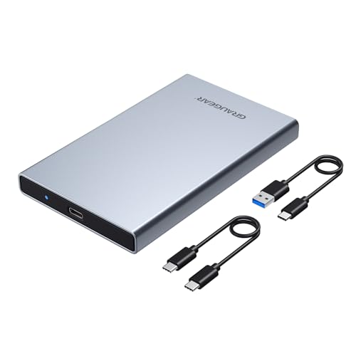 GRAUGEAR USB Type-C Aluminium Gehäuse für 2,5 Zoll SATA SSD/HDD - Blitzschnelle 6 Gbit/s SATA I II III USB 3.2 Übertragung, USAP, inkl. USB-C Kabel von GRAUGEAR