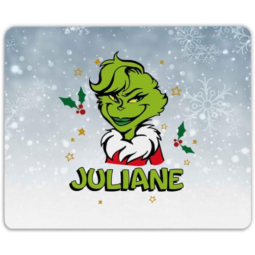 GRAVURZEILE Bedrucktes Mousepad - Grinch - Personalisiert mit Name - Mauspad als Geschenk zu Weihnachten für Büro & Gaming - rutschfeste Gummi-Unterseite - 23 x 19 cm - Farbe Grinch V2 von GRAVURZEILE