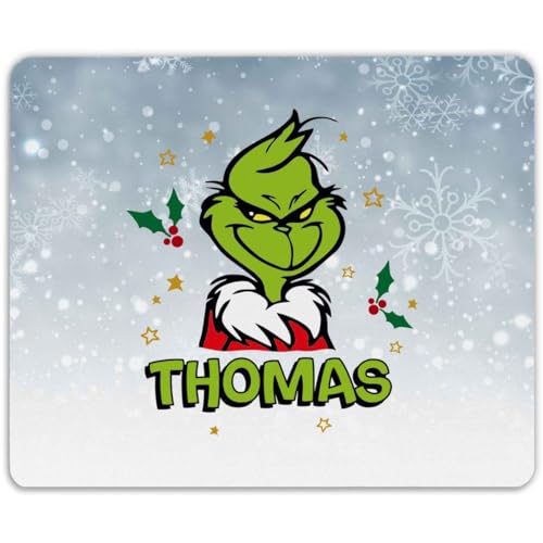 GRAVURZEILE Bedrucktes Mousepad - Grinch - Personalisiert mit Name - Mauspad als Geschenk zu Weihnachten für Büro & Gaming - rutschfeste Gummi-Unterseite - 23 x 19 cm - Farbe Grinch von GRAVURZEILE