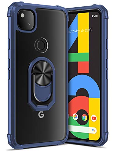 GREATRULY mit Ständer für Google Pixel 4a (nicht 5G), Fallschutz, transparente Schutzhülle, dünne Handyhülle, weiche Stoßstange, harte Rückseite, Ringständer, passend magnetische Autohalterung, Blau von GREATRULY