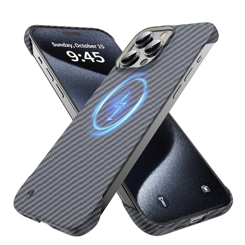 GRECAZO MagSafe MagSafe Schutzhülle für iPhone 15 Pro, magnetisch, ultradünn, mattiert, weich, randlos, Karbonfaser, stoßfeste Textur, 15,5 cm (6,1 Zoll), schlank, minimalistisch, leicht, rahmenlos, von GRECAZO