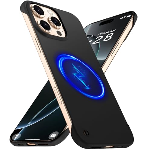 GRECAZO Magnetische, schlanke Schutzhülle für iPhone 16 Pro, 6,3 Zoll (2024), ultradünn, leicht, langlebig, Rahmenlos, matt, hart, mit Zugring, stoßfest, rutschfest, Schwarz von GRECAZO